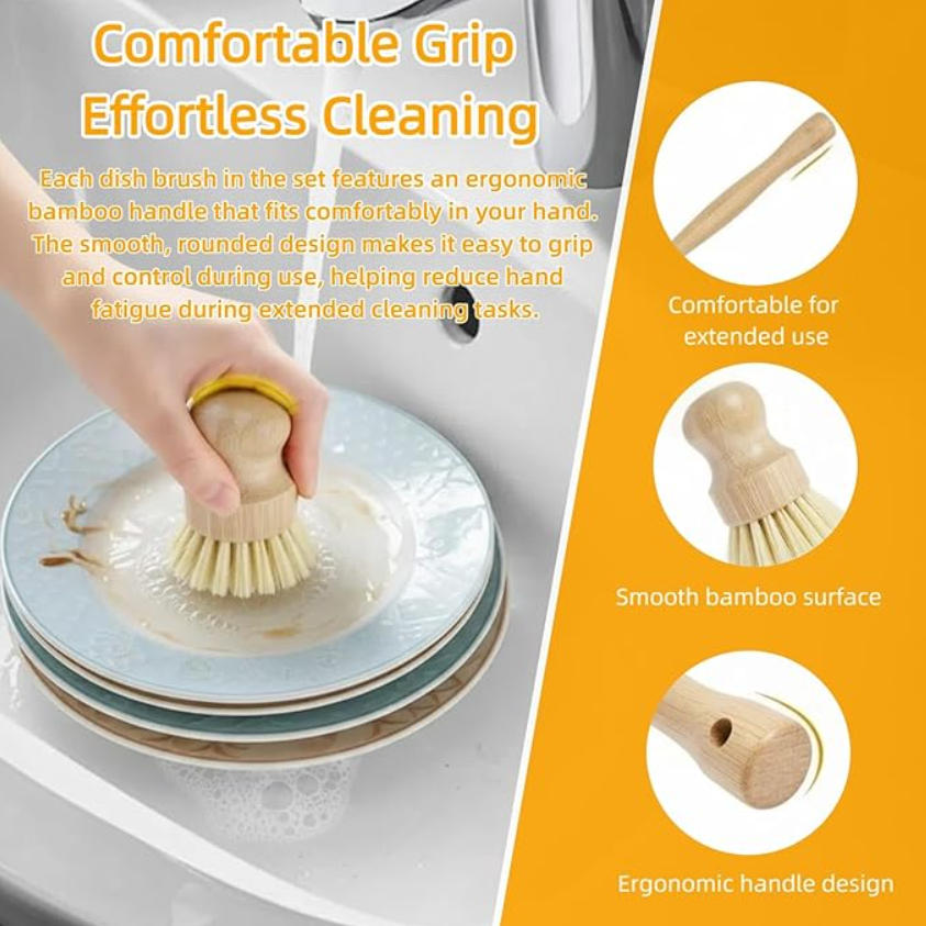 6 PCS Set Sikat Piring Bambu - - Substrate Coconut Fiber ulasan dan harga